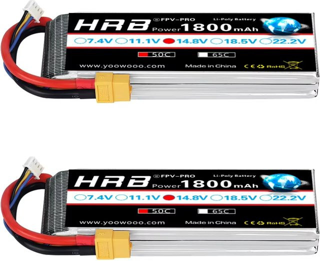 HRB Li-Ion Pack Lipo Batterie 14,8 V 1800 mAh 50C Schwarz für RC Quadcopter Hubschrauber Boot Auto Flugzeug - Bild 1
