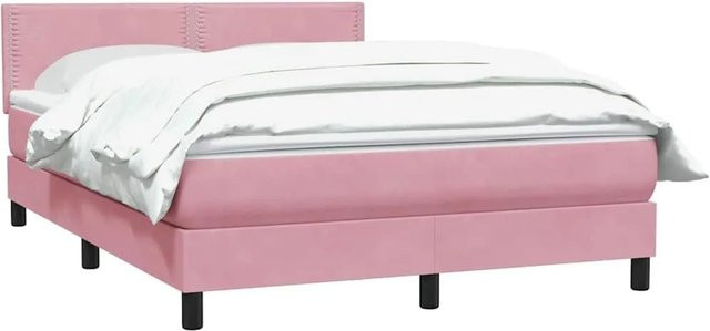 vidaXL Boxspringbett mit Matratze in Rosa, Hybrid-Bett mit Samtbezug und Taschenfederkern, B/T: 160 x 210 cm - Bild 1