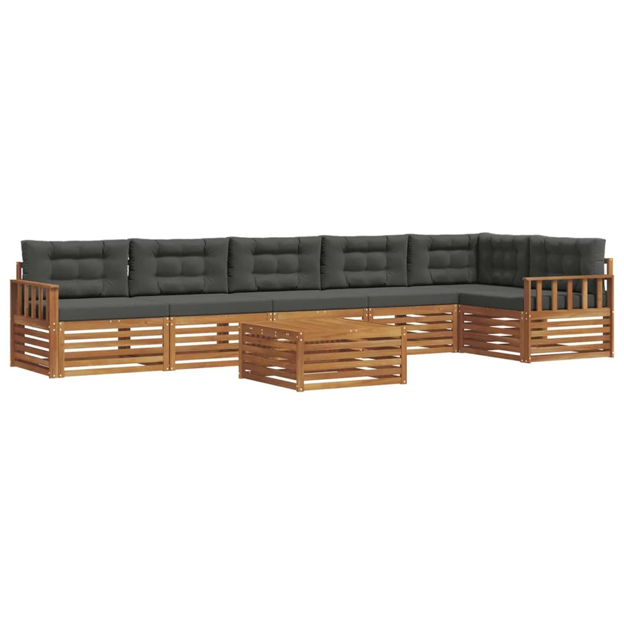 vidaXL Outdoor-Sofagarnitur aus Akazienholz in L-Form, 7-teiliges Set mit Kissen in Anthrazit und Natur - Bild 2