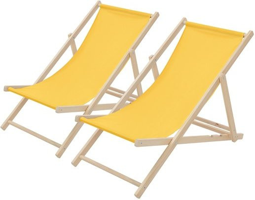2er Set ECD Germany Liegestühle aus Holz in Gelb mit verstellbarer Rückenlehne und UV-beständigem Polyester Oxford-Gewebe - Bild 1