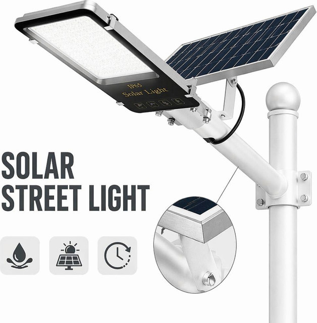 YQCHEZI Solar-Straßenleuchte aus Aluminium mit LED und Fernbedienung, IP65 wasserdicht, 8000 mAh, Weiß/Silber - Bild 1