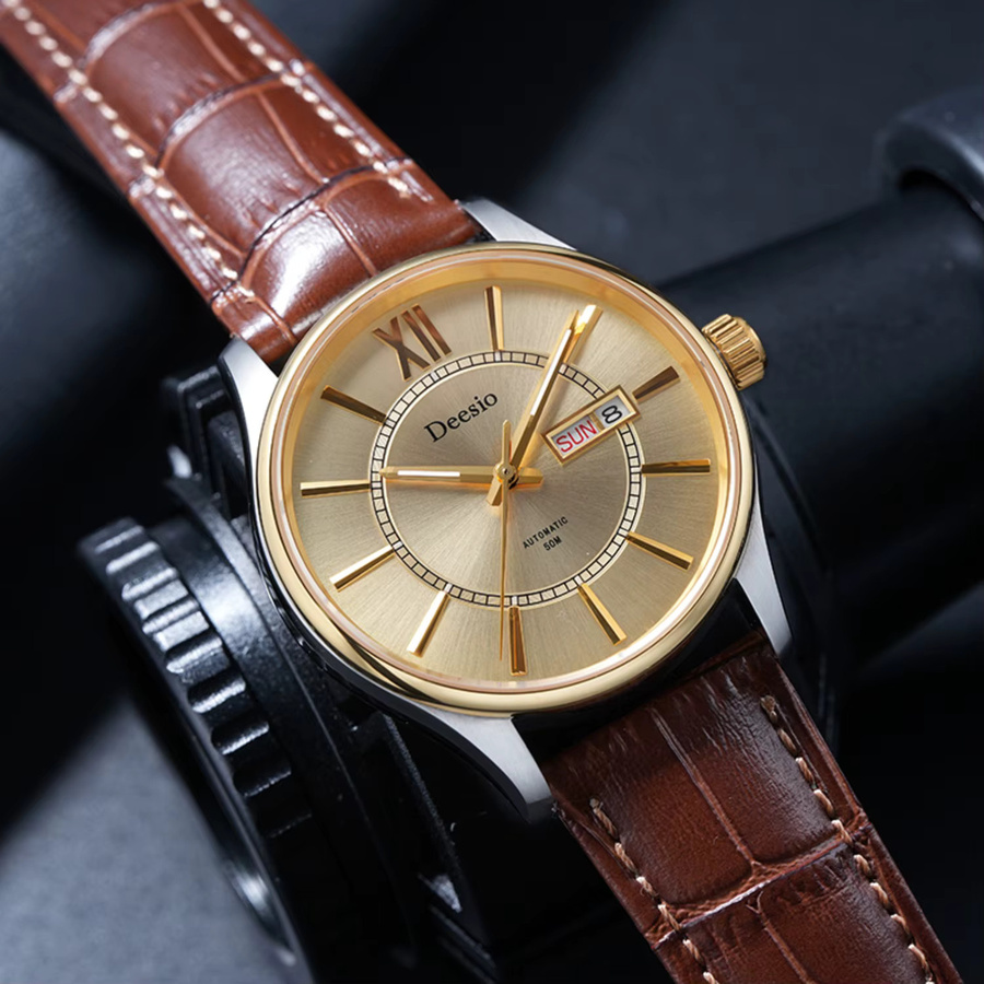 Deesio Armbanduhr Automatik, Edelstahlgehäuse, Lederarmband, Herren - Bild 1