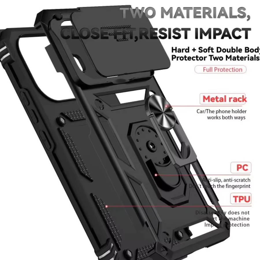 Stoßfeste Xiaomi 15T Pro Handyhülle mit magnetischem Ring und Kameraobjektivschutz in Schwarz - Bild 4
