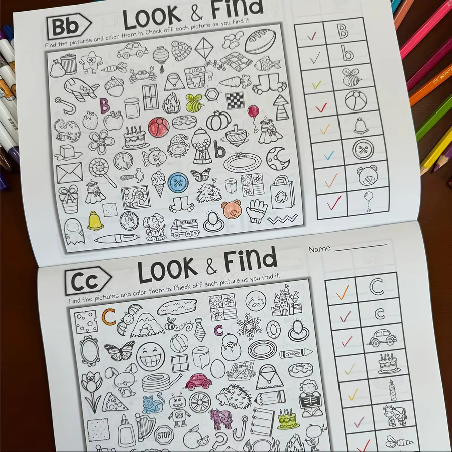 Pädagogisches Suchspiel für Kinder mit Meerestieren als Mal- und Zeichenbuch zur Förderung der visuellen Wahrnehmung, Blau/Bunt, aus Pappe - Bild 2
