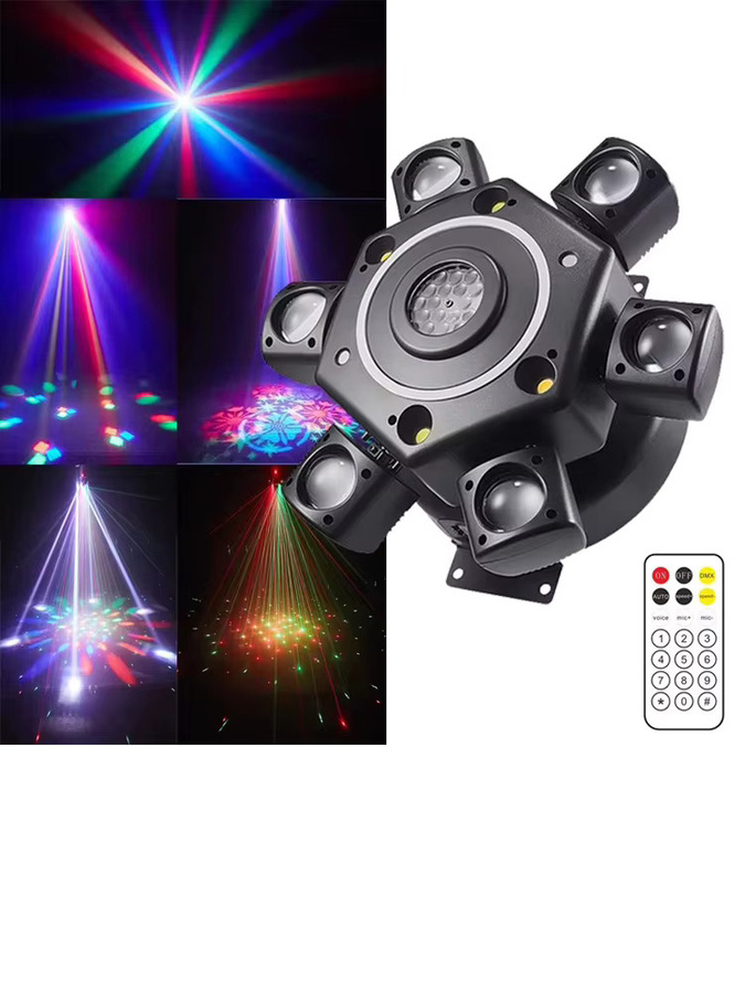 GVT 6-Arme Moving Head Bühnenbeleuchtung mit RGB-Effekten, Fernbedienung und DMX, Schwarz - Bild 4