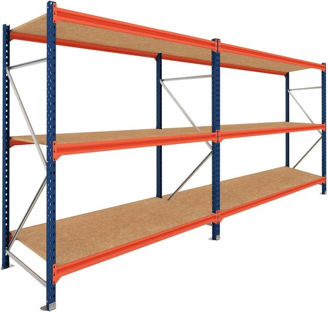 PROREGAL DOMINUS Schwerlastregal Weitspannregal mit 2 Feldern und 3 Ebenen, Blau/Orange, B/H/T: 200 x 390 x 60 cm - Bild 1