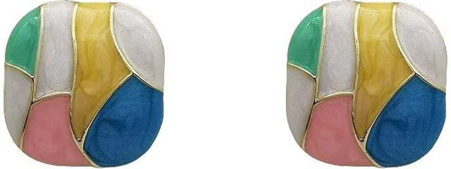 Ohrringe Silber, Bunt, Quadratisch, Damen, Vintage - Bild 1