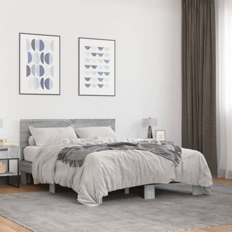Vidaxl Bettgestell Modern in Grau Sonoma aus Holzwerkstoff und Metall B/T/H: 140 x 190 cm - Bild 1