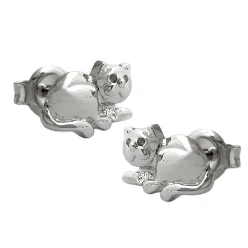 Colfem Ohrstecker Katze, 925 Silber, rhodiniert, Unisex - Bild 1