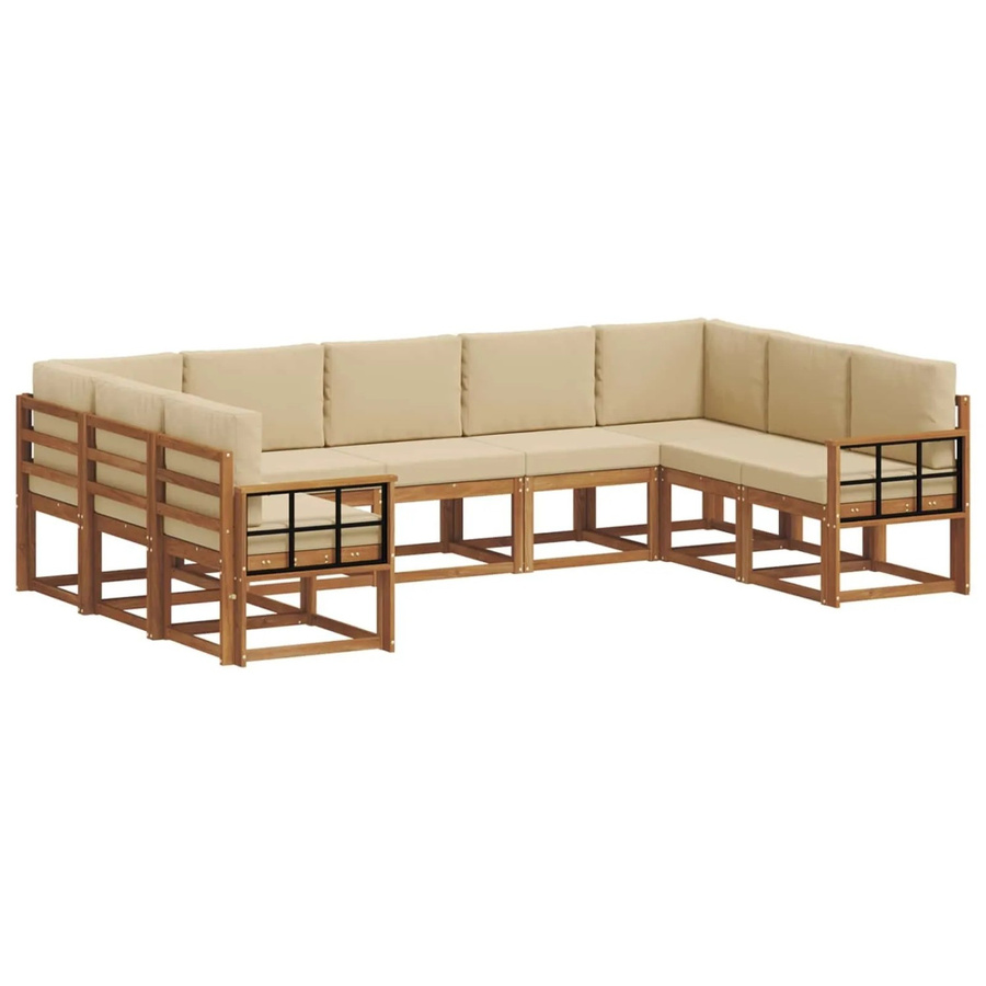 vidaXL Outdoor-Sofagarnitur 9-teilig aus Akazienholz mit Kissen in Natur und Beige - Bild 2