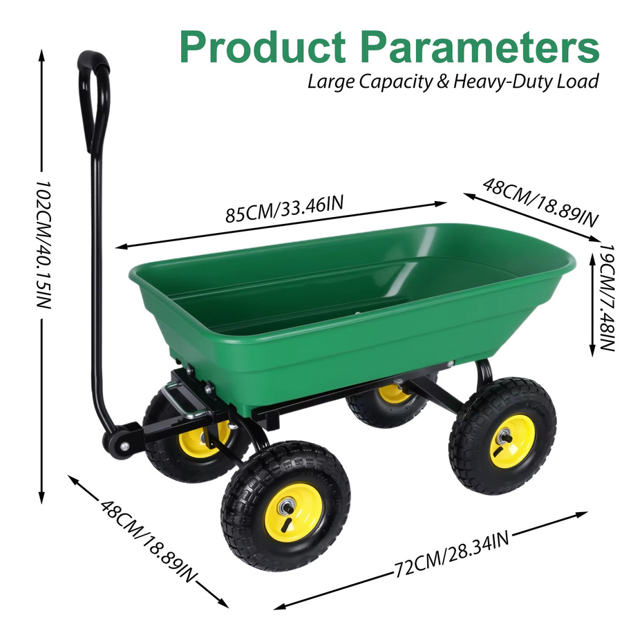 HGTUGO Gartenwagen in Grün mit 55L Volumen, kippbarem Aufbau, verstellbarem Griff und 4 Reifen - Bild 6
