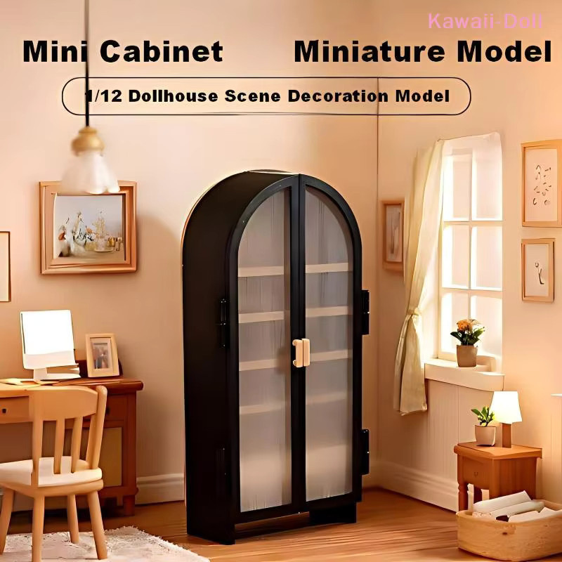 Miniatur Kleiderschrank und Vitrinenschrank in Schwarz für Puppenhaus-Möbel im Maßstab 1:12 - Bild 1