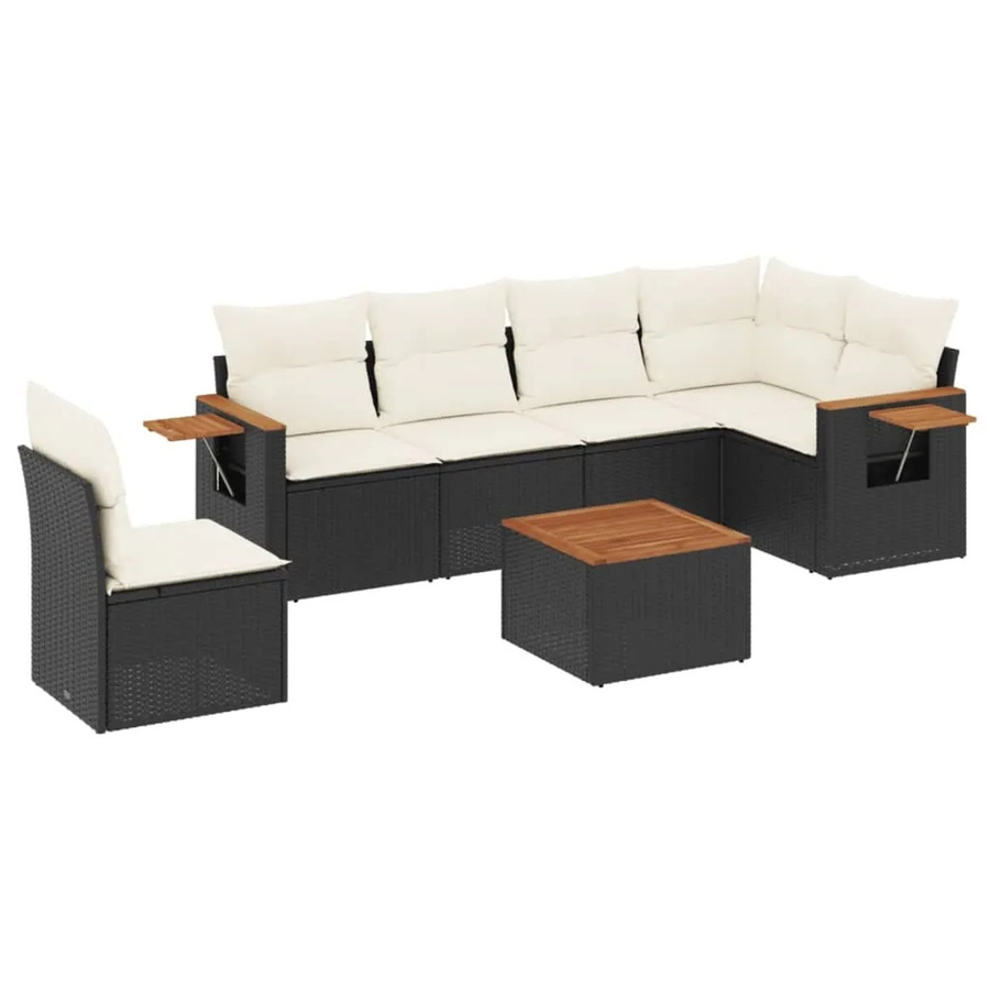 vidaXL 7-teilige Garten-Sofagarnitur aus Polyrattan in Schwarz mit L-Form und Kissen - Bild 2