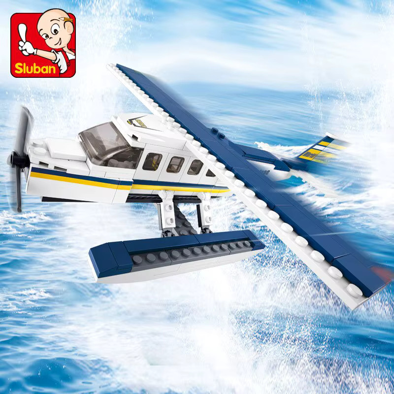 Monkey Man Baustein Set Militärisches Navy Wasserflugzeug in Blau und Weiß, 214 Teile pädagogisches Spielzeug für Kinder - Bild 2