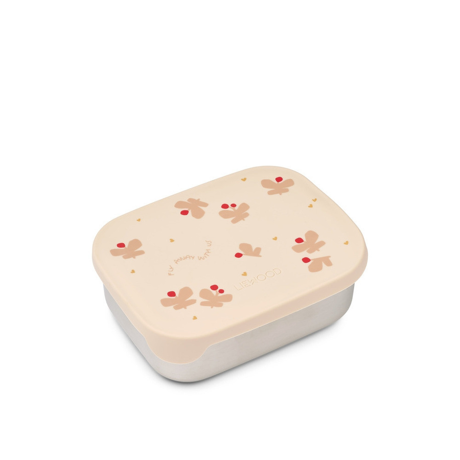 Liewood Arthur Lunchbox mit Unterteilungen aus Edelstahl und Silikon, Butterfly/Apple Blossom, Beige - Bild 1