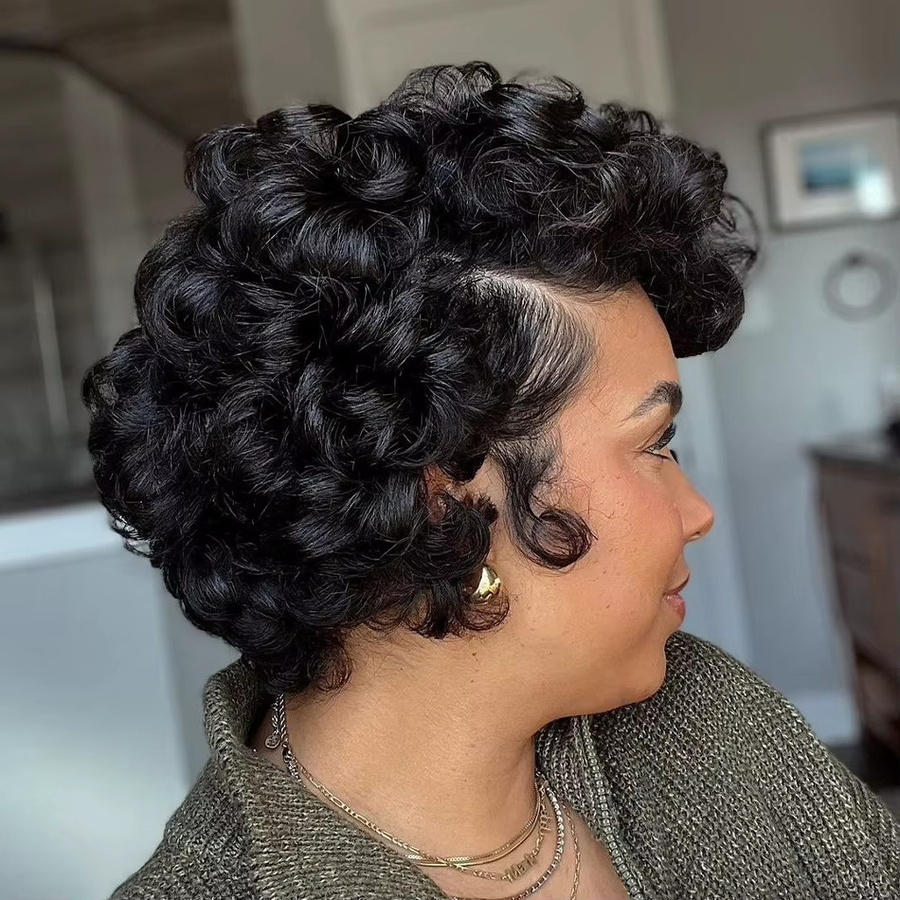 OYM HAIR Pixie-Schnitt Perücke, Echthaar, schwarz, Damen - Bild 2