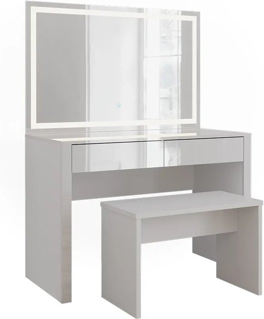 Vicco Schminktisch Annabelle in Weiß Hochglanz mit LED-Spiegel und passender Bank, Breite: 110 cm - Bild 1