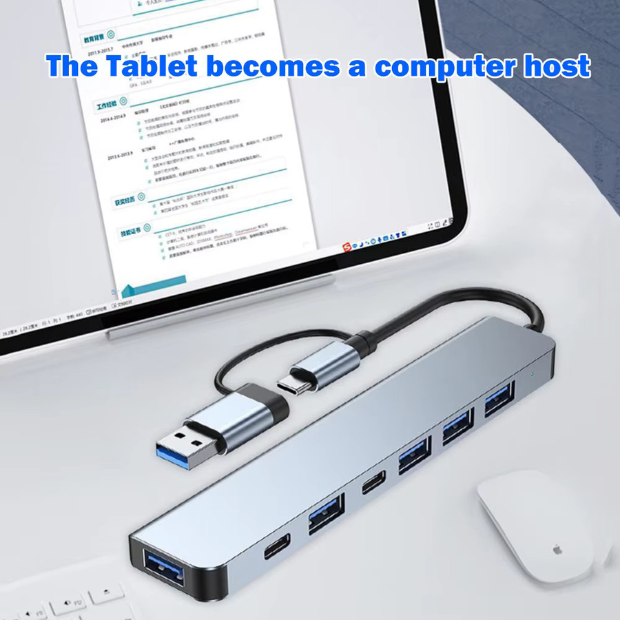 KEBIDUMEI 7-in-2 USB-C Dockingstation USB 3.0 Hub OTG Adapter in Silber für Laptop und Macbook - Bild 4