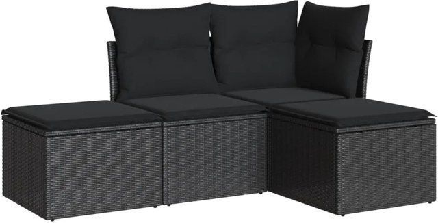 vidaXL 4-tlg. Garten-Sofagarnitur in L-Form aus Poly-Rattan in Schwarz mit Sitzkissen und Stauraum - Bild 1