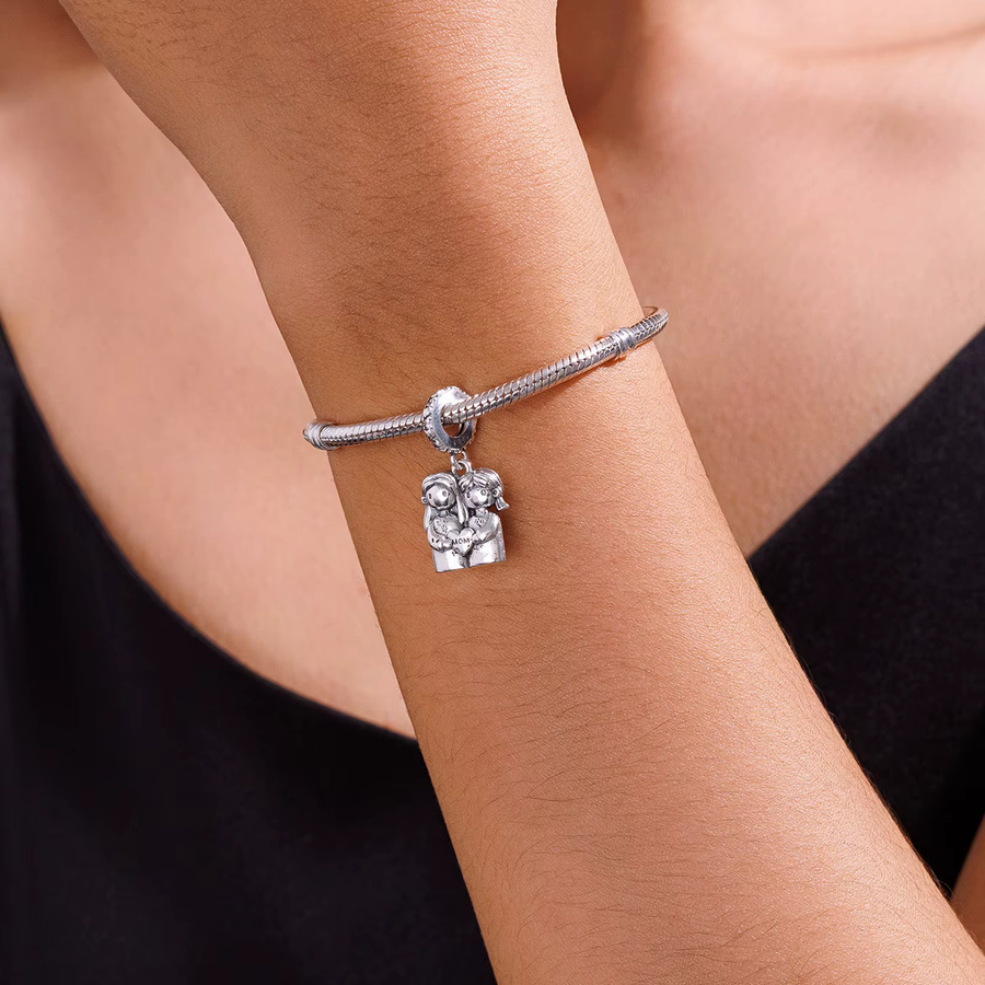 Charms-Anhänger 925 Sterlingsilber, Mutter und Tochter, Unisex - Bild 2