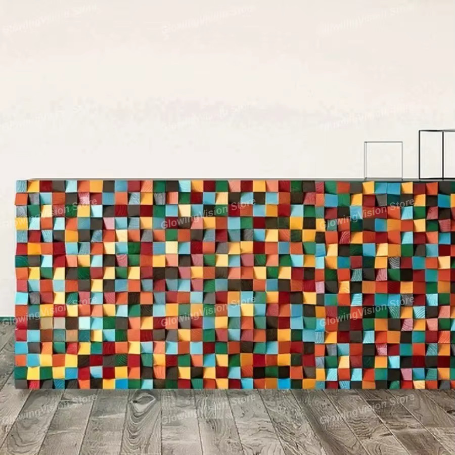 Mosecor 3D-Kunst-Wanddekoration aus Massivholz in Multicolour, Akustischer Diffusor und Mosaikfliese Wandpaneel, Breite: 30,0 cm, Höhe: 30,0 cm - Bild 4