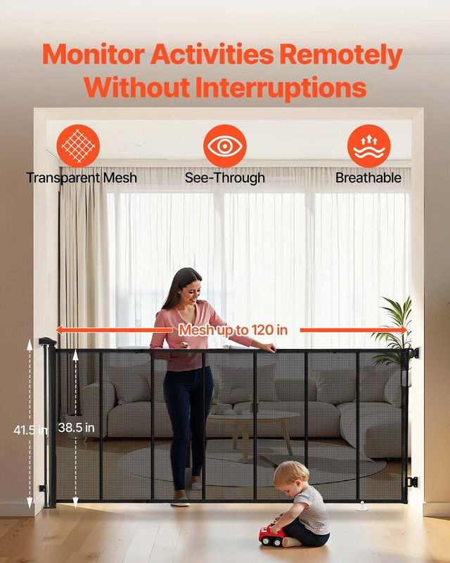 Einziehbares Babygitter von Buying Solutions, MB, Schwarz, Roll-up Netz-Hundegitter, erweiterbar auf Breite: 320 cm, Höhe: 98 cm - Bild 6