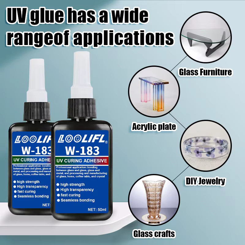 LOOLIFL W-183 UV-Kleber transparent, 50ml UV-härtender Klebstoff für Kristallglas, Metall und ABS - Bild 2