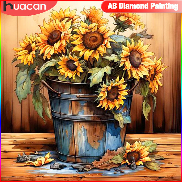 Huacan Diamantmalerei Sonnenblumen als Kreuzstich-Bild mit Strass-Mosaik zur Dekoration - Bild 1