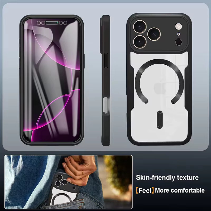 Magnetische kabellose Ladehülle für Apple iPhone 17 Pro Max, 16, 15, 14, 13 mit 360 Grad Rundumschutz und Objektiv-Rückabdeckung in Schwarz oder Rot - Bild 4