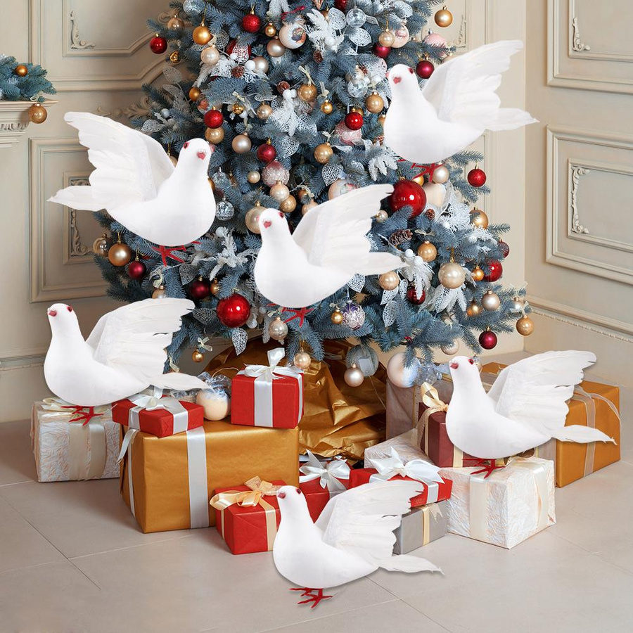 GoolRC Künstliche weiße Taube aus Federn und Schaum als Deko-Ornament für Weihnachten und Hochzeiten - Bild 2