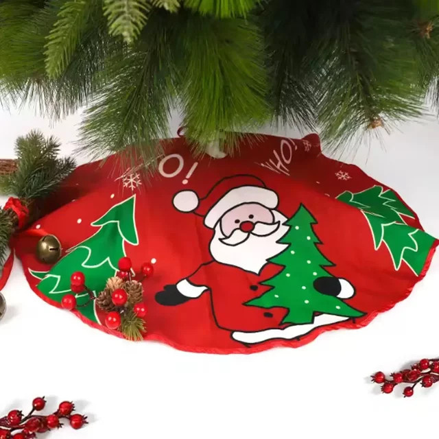 Rote Weihnachtsbaum Fußabdeckung mit Weihnachtsmann und Schneeflocken aus Polyester - Bild 1