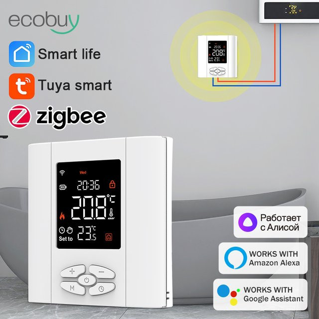 Tuya Zigbee Smart Thermostat in Weiß für Wasser- und Gasheizungen sowie Fußbodenheizungen mit App-Steuerung und Kompatibilität für Alexa und Google Home Assistent - Bild 1