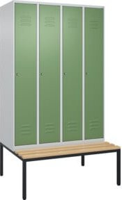 C+P Spind Classic PLUS Garderobenschrank mit Sitzbank, 4 Abteile, B/T/H: 212 x 120 x 81,5 cm, Zylinderschloss und 3 Garderobenhaken, Buche-Hartholz und Stahl - Bild 1