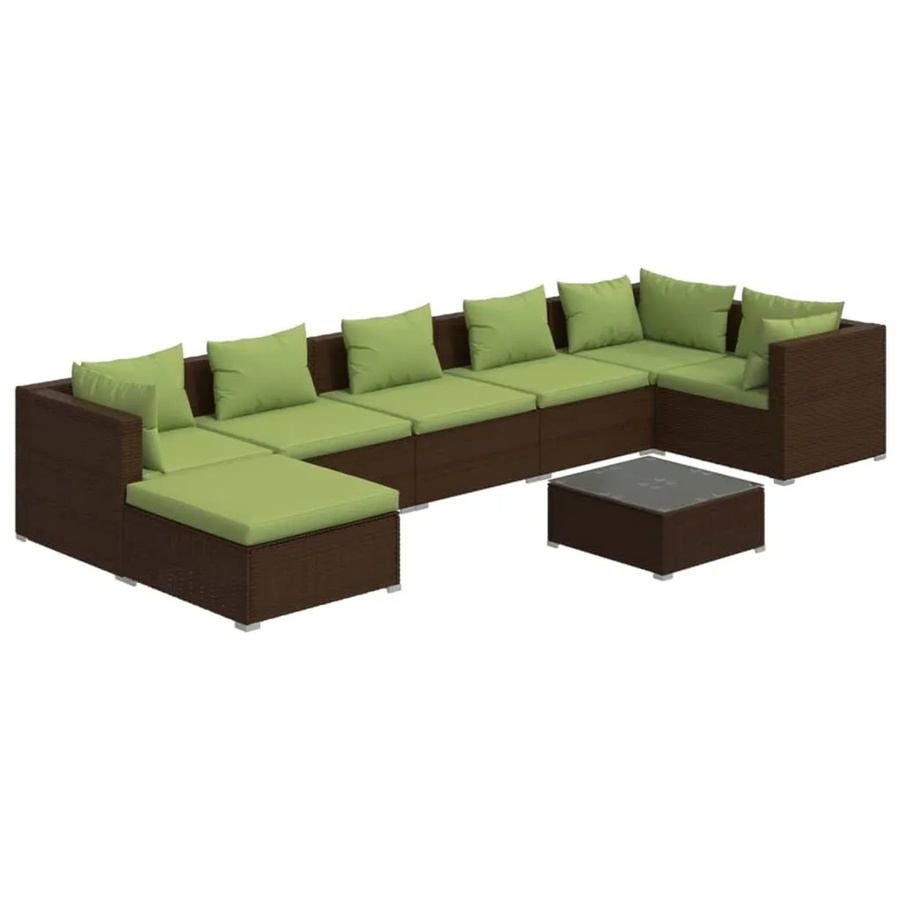 vidaXL 8-tlg Garten-Lounge-Set aus Poly Rattan mit Kissen in Braun und Grün - Bild 2