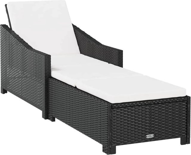 vidaXL Sonnenliege aus Poly Rattan mit cremeweißer Auflage in Schwarz und Metallgestell - Bild 1