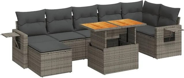 vidaXL 8-teilige Garten-Sofagarnitur aus Poly-Rattan und Akazienholz in Grau mit Kissen - Bild 1