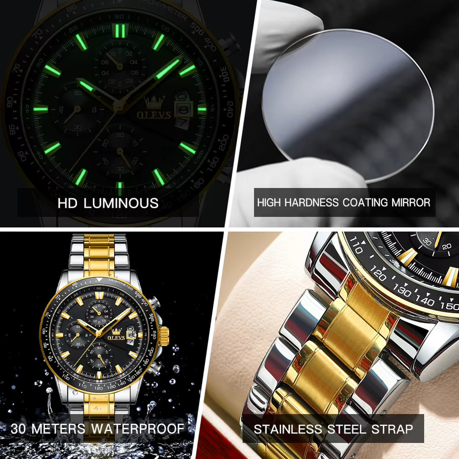 OLEVS Chronograph, Quarz, Edelstahl, Weiß, Herren - Bild 6