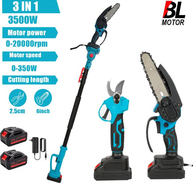 3-in-1 Bürstenlose Teleskop-Elektrokettensäge mit Gartenschere für Makita 18V Akku LXT, Blau - Bild 1
