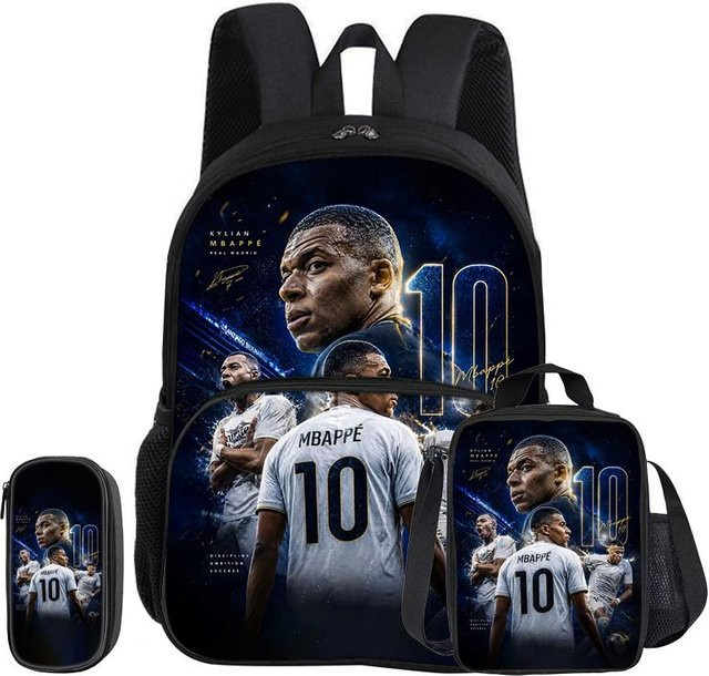 Fancy Style Studio M-Mbappe 3-teiliges Set für Kinder mit Rucksack, Thermos-Lunchtasche und Federmäppchen in Blau - Bild 1