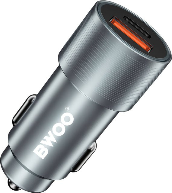 BWOO Autoladegerät BO-CC73 mit 38W, 3A, 1 x USB-A und 1 x USB-C in Silber - Bild 1