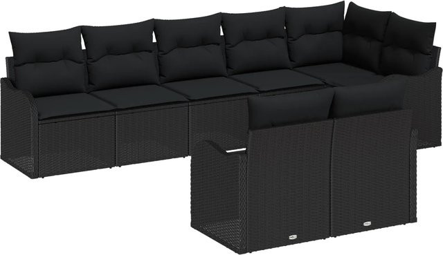 vidaXL Garten-Sofa-Set aus Poly-Rattan in Schwarz, 8-teiliges L-Shape Lounge-Set mit UV-beständigen und wetterfesten Kissen - Bild 1