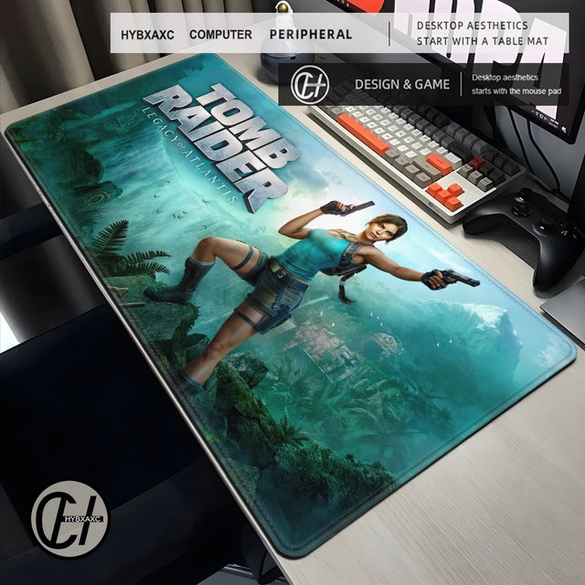 HYBXAXC Mauspad Tomb Raider Lara Croft Design in Weiß, B/T: 90 x 40 cm - Bild 1