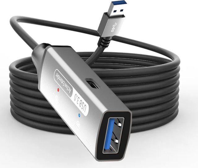 Aktives USB 3.0 Verlängerungskabel mit Booster Stecker auf Buchse in Schwarz oder Grau - Bild 1