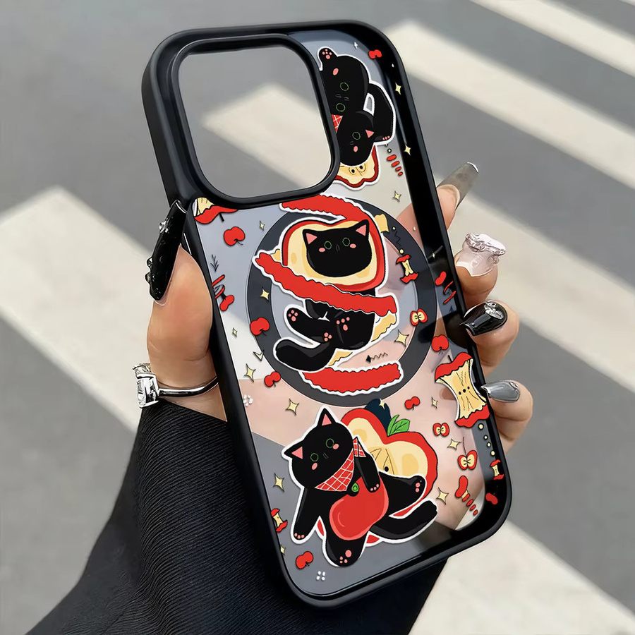 Transparente Handyhülle mit Apfel-Kätzchen Motiv für iPhone 17 16 15 14 13 12 11 Pro Max, stoßfeste Schutzhülle mit kabellosem Laden - Bild 4