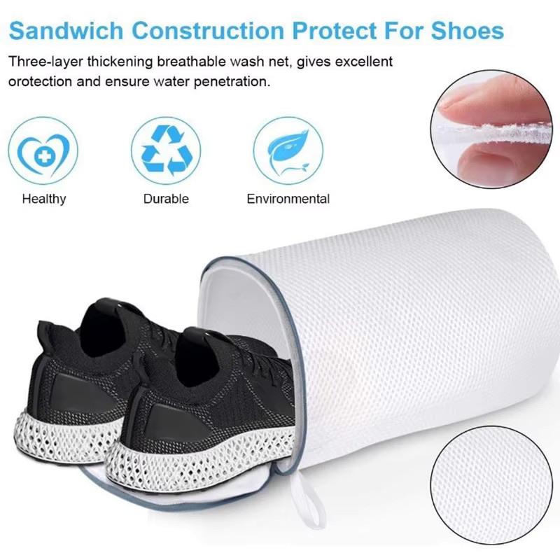NANCY TINO Mesh-Schuhwaschbeutel mit Reißverschluss in Weiß - Bild 2