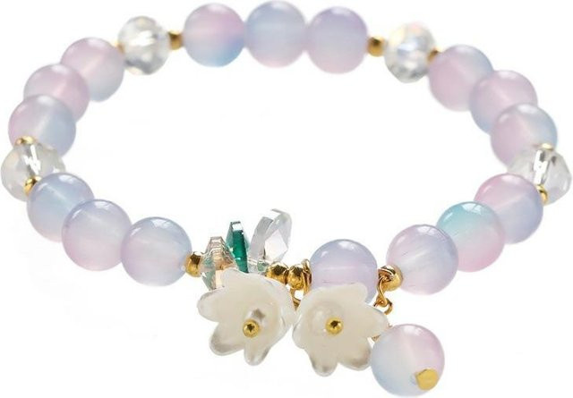 Armband, grüne Kristallperlen, Liliental-Blumen-Charme, Damen - Bild 1