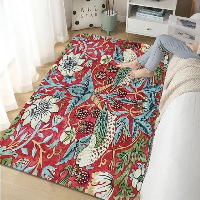 Karpetti Badezimmerteppich William Morris Erdbeere im Retro-Stil, rutschfeste Fußmatte mit floralem Design, B/T: 100 x 120 cm, Multicolour - Bild 1
