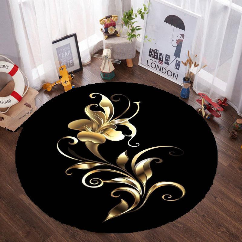 Runder Teppich mit goldenem Blumenmuster, rutschfest und wasserdicht, Farbe: Schwarz-Gold, Durchmesser: 100 cm - Bild 2