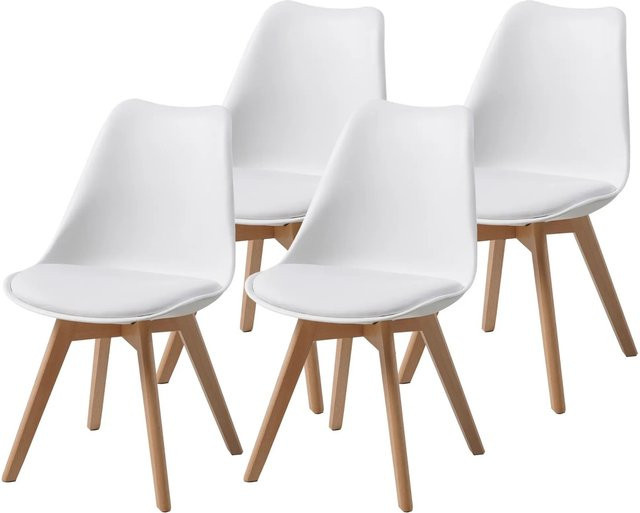 Albatros Esszimmerstuhl AARHUS 4er Set in Weiss aus Kunstleder und Massivholz - Bild 1