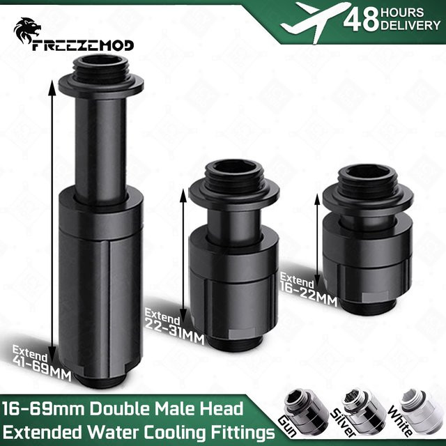 FREEZEMOD M-M Verlängerungsanschluss für Wasserkühler aus Messing in Schwarz, 16–69 mm, PC-Kühlung Metallverlängerungszubehör - Bild 1